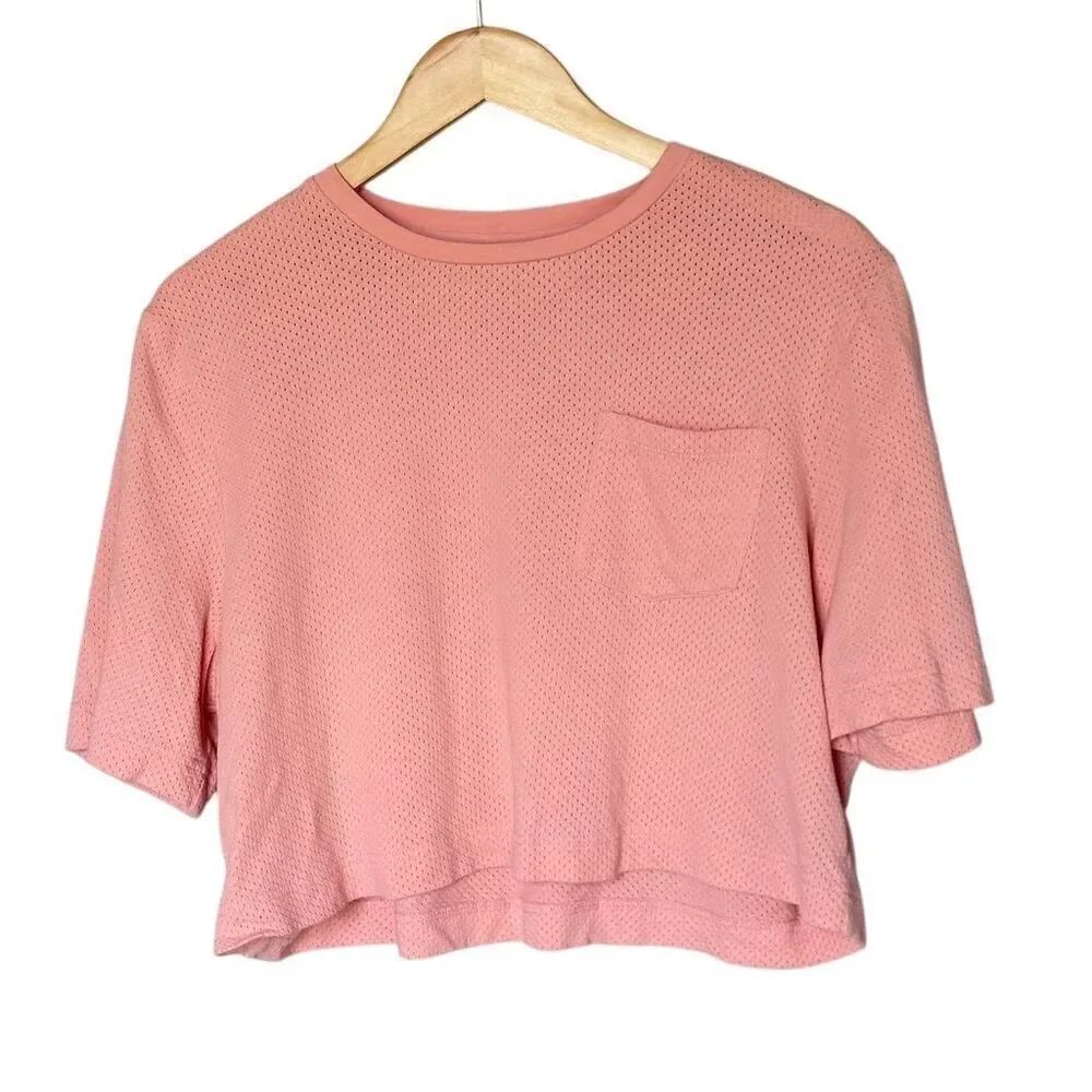 Varley Cropped T-Shirt Cotton M Pink Coral Cloud Short Sleeve Fitness Workout